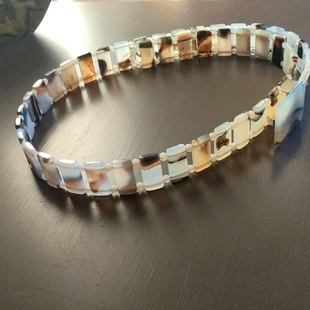 One of a kind polished agate crystal belt.